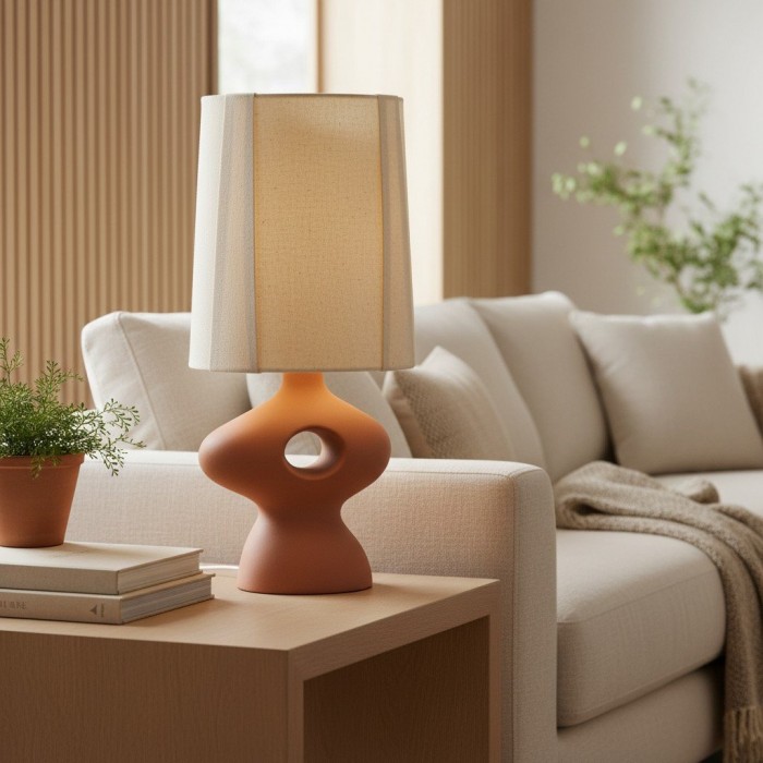 Pryssa Ceramic Table Lamp with Ivory Linen Shade -  Artistic Lighting for Living Room or Bedroom HL1859