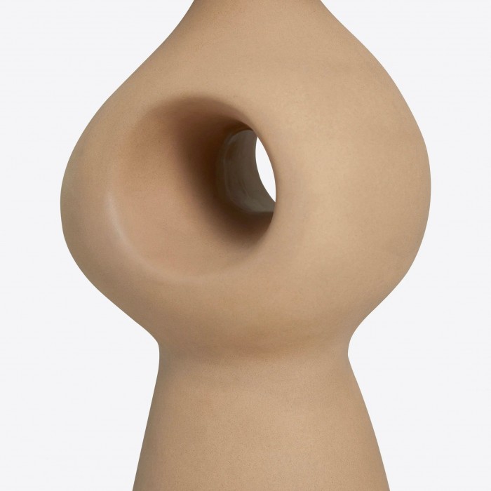 Lampadaire sculptural en céramique Pryssa - Abat-jour en lin ivoire pour salon HL1861