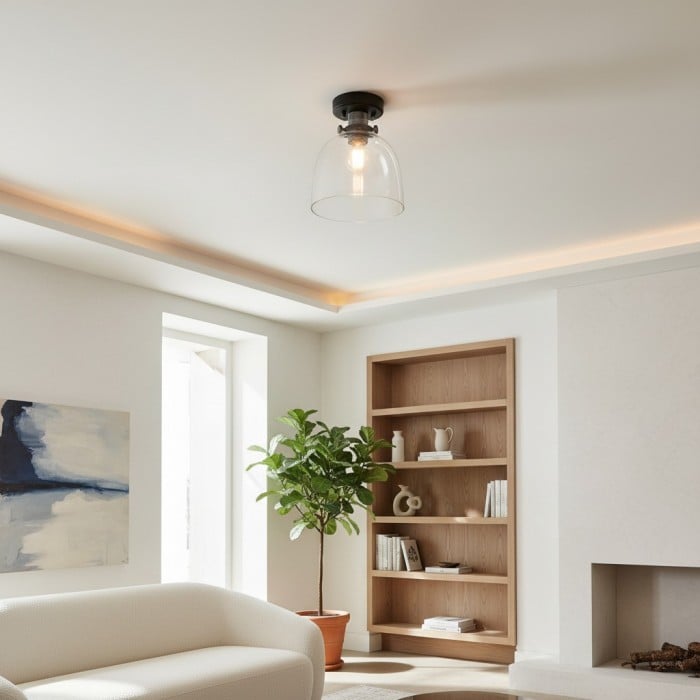 Ravion Knurled Chrome Ceiling Light Industrial Glass Shade - Living Room HL2023