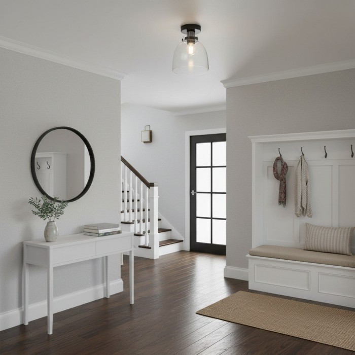 Ravion Knurled Chrome Ceiling Light Industrial Glass Shade - Living Room HL2023