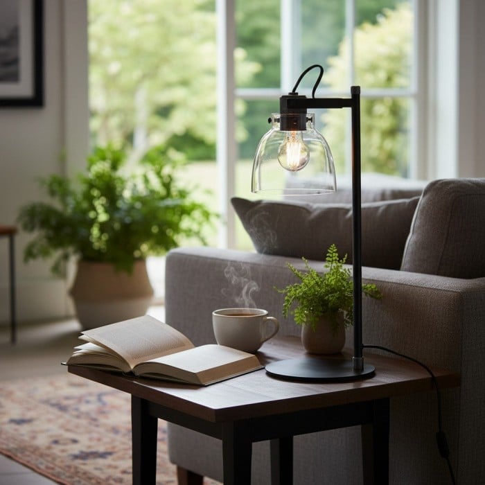 Readium Verstelbare Tafellamp - Industriële Metaal en Bolvormig Glas voor Slaapkamer en Studiekamer HL2065