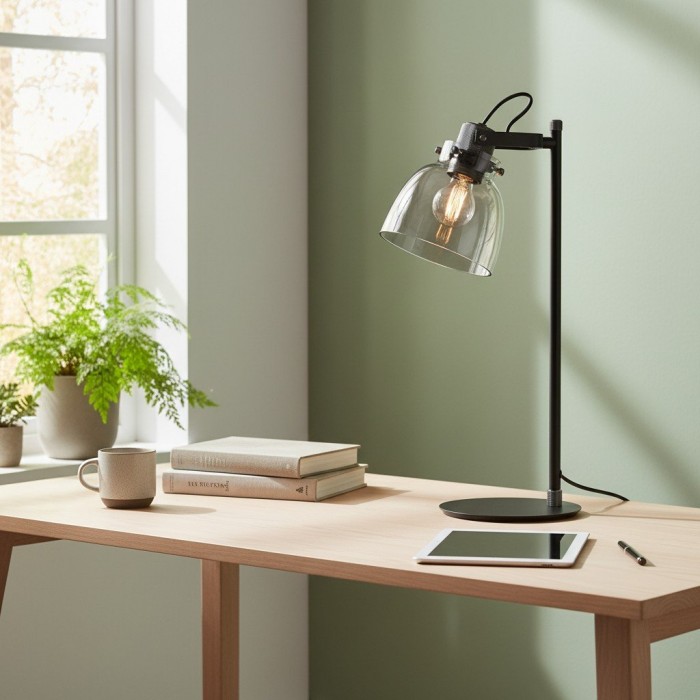 Readium Adjustable Table Lamp - Industrial Metal and Dome Glass for Bedroom and Study HL2065