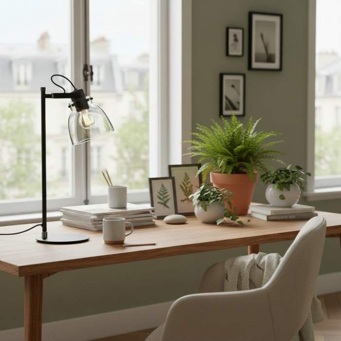 Readium Verstelbare Tafellamp - Industriële Metaal en Bolvormig Glas voor Slaapkamer en Studiekamer HL2065