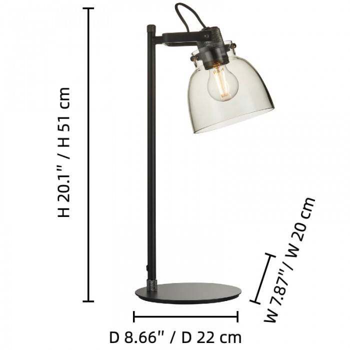 Readium Adjustable Table Lamp - Industrial Metal and Dome Glass for Bedroom and Study HL2065
