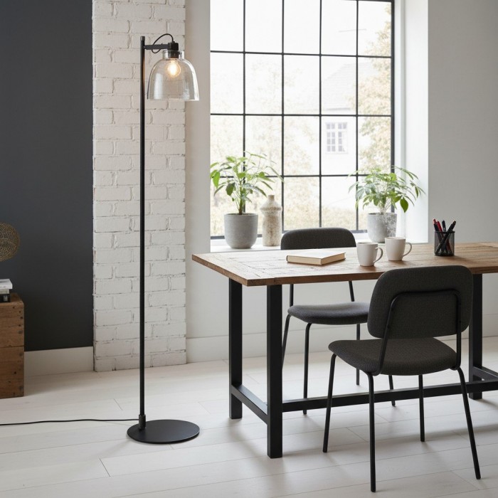 Lampadaire industriel Readium - Tête en verre réglable, base en métal, idéal pour le salon et la chambre HL2063