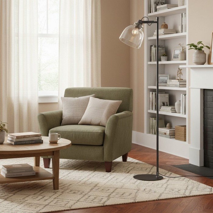 Lampadaire industriel Readium - Tête en verre réglable, base en métal, idéal pour le salon et la chambre HL2063