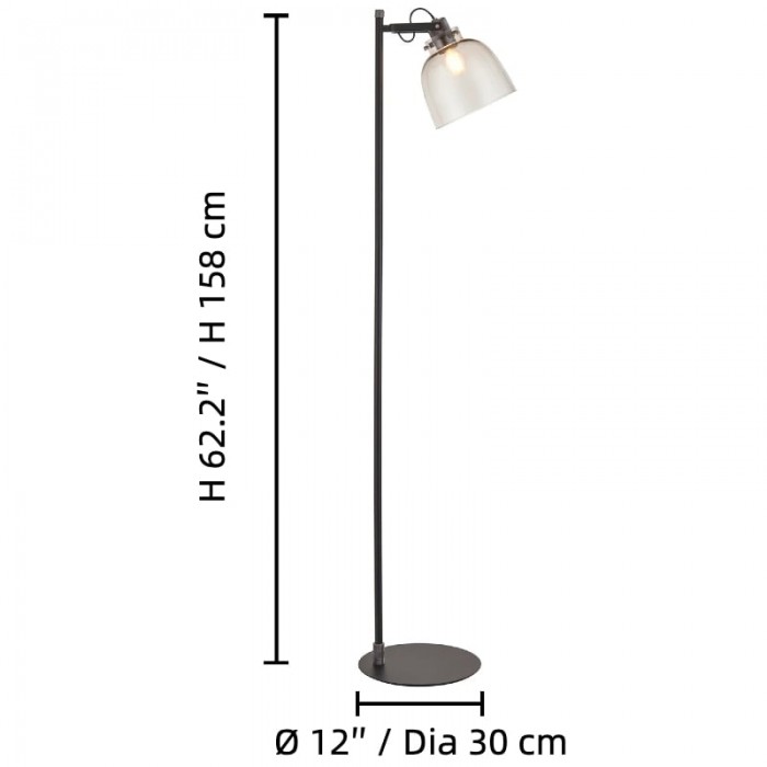Lampadaire industriel Readium - Tête en verre réglable, base en métal, idéal pour le salon et la chambre HL2063