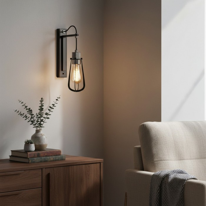 Readium Industrial Metal Wall Sconce - Modern Toggle Switch for Living Room and Study HL2082