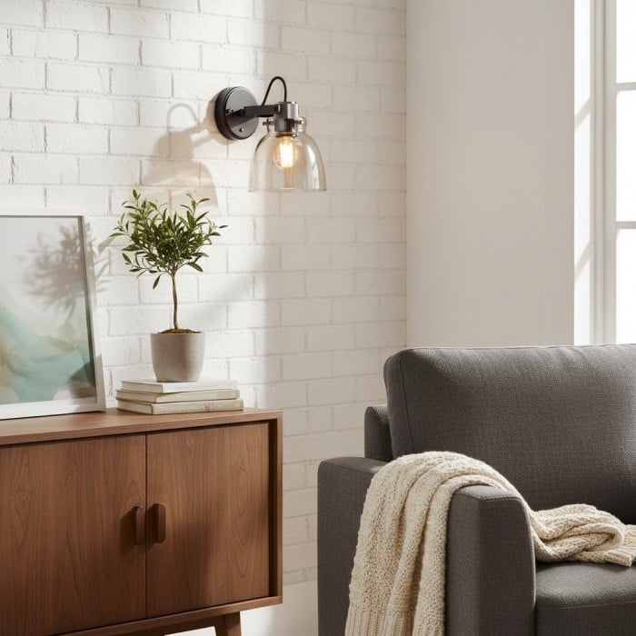 Readium Moderne Wandlamp met Glazen Kap - Verstelbare Kop voor Slaapkamers en Gang HL2067