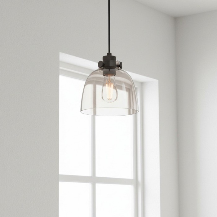 Readium Tinted Glass Pendant Light - Minimalist Dome Shade Adjustable for Kitchen Island and Dining Room HL2073