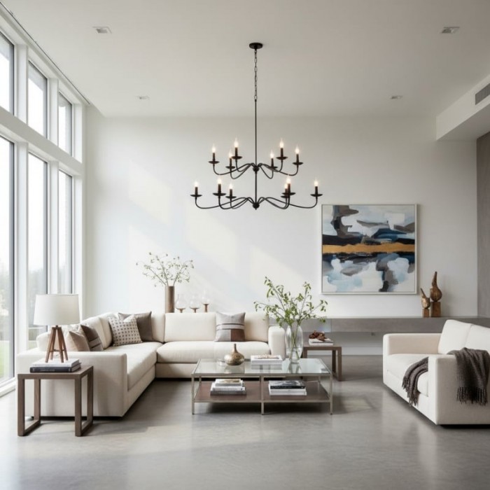 Reticula Modern Round Chandelier - Iron Frame with Open Circular Design for Dining or Entry HL1936