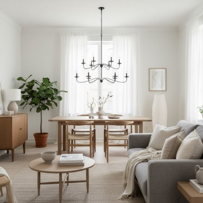 Reticula Modern Round Chandelier - Iron Frame with Open Circular Design for Dining or Entry HL1936