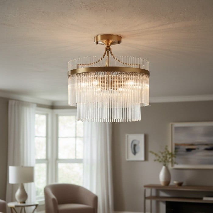 RibGlow Antieke Messing Plafondlamp met 3 Lichtpunten en Helder Glas - Hal of Slaapkamer HL2174