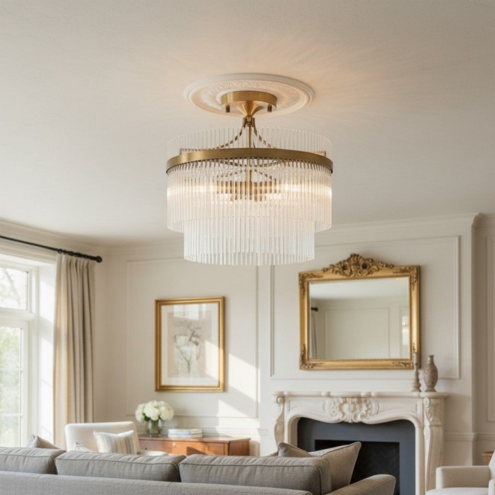 RibGlow Antieke Messing Plafondlamp met 3 Lichtpunten en Helder Glas - Hal of Slaapkamer HL2174