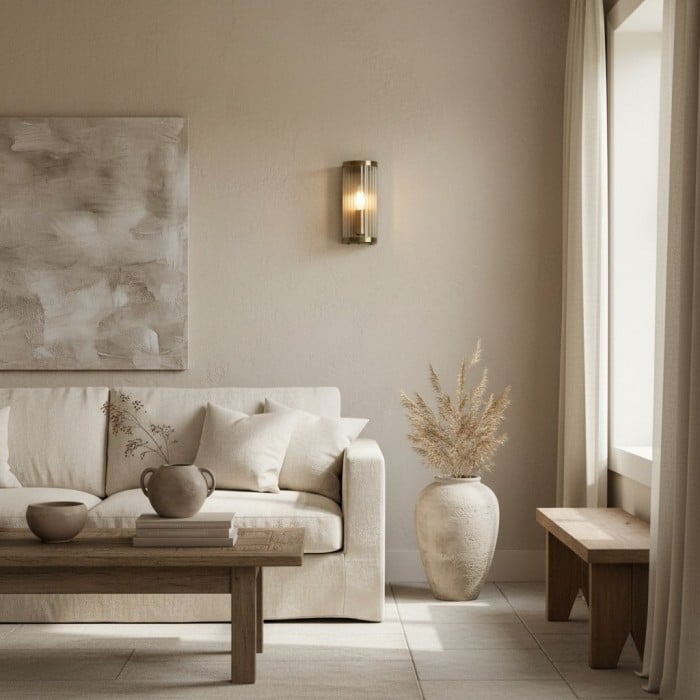 RibGlow Art Deco Ribbed Glass Wall Light - Vintage-Inspired Sconce for Living Room HL2037