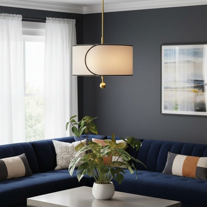 Roven 3-Light Drum Pendant Light - Modern Transitional Layered Fabric for Dining Room or Living Room HL1941