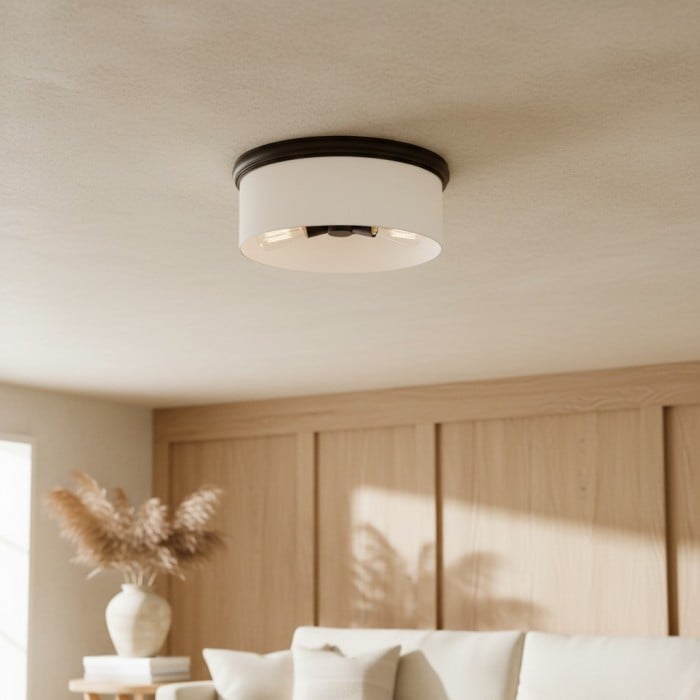 Roven Flush Mount Ceiling Lamp with Opal Glass Dome - Sleek Design for Bedroom and Living Room HL1951