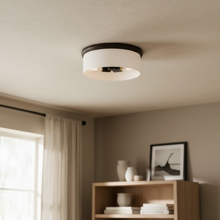 Roven Flush Mount Ceiling Lamp with Opal Glass Dome - Sleek Design for Bedroom and Living Room HL1951