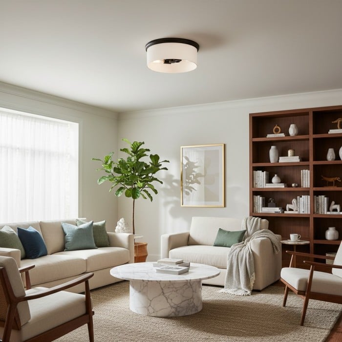 Roven Flush Mount Ceiling Lamp with Opal Glass Dome - Sleek Design for Bedroom and Living Room HL1951