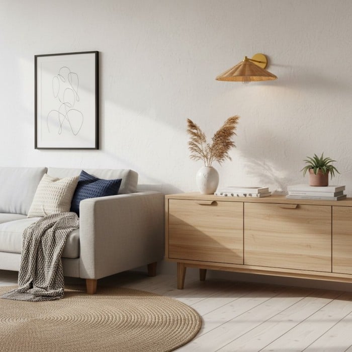 Roven Modern Double Wall Sconce with Curved Arms and Fabric Shades - Classic Accent Lighting for Bedroom HL1931