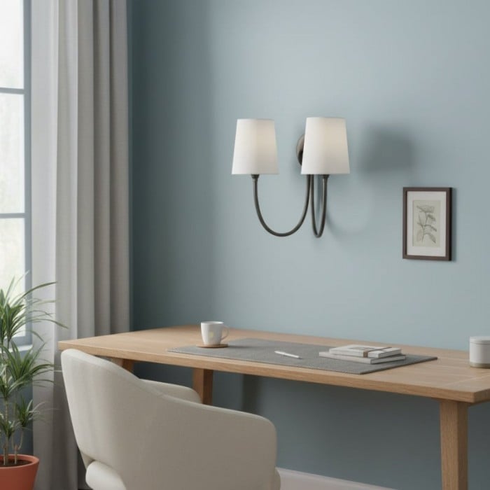 Roven Modern Double Wall Sconce with Curved Arms and Fabric Shades - Classic Accent Lighting for Bedroom HL1931