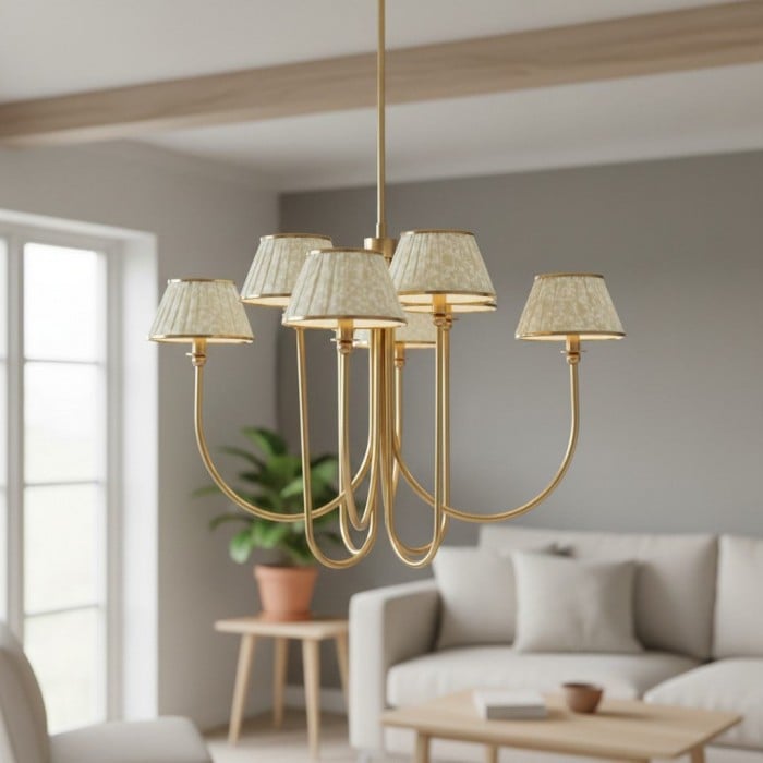 Ruchee Chandelier - Layered Fabric Shade Brass Ceiling Light for Dining or Living Spaces HL1891