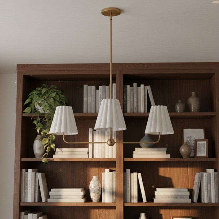 Ruffmeto Ruffled Shade Metal Frame Chandelier for Dining, Entry and Living Room HL1869