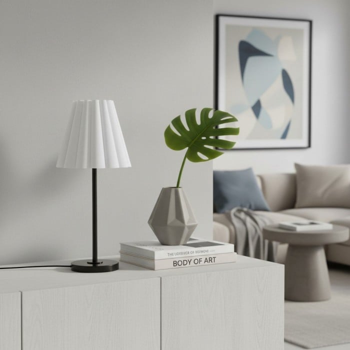Ruffmeto Transitional Slim Table Lamp - Sculptural Shade Lighting for Living Room or Bedroom HL1851