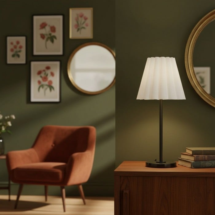 Ruffmeto Transitional Slim Table Lamp - Sculptural Shade Lighting for Living Room or Bedroom HL1851