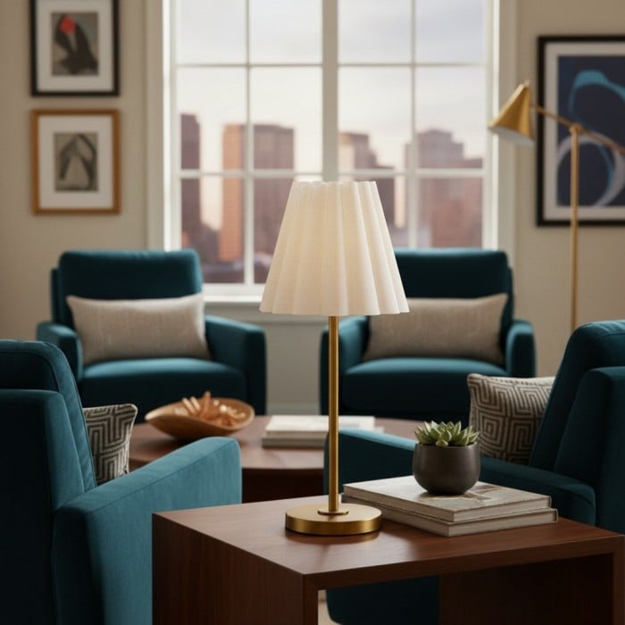 Ruffmeto Transitional Slim Table Lamp - Sculptural Shade Lighting for Living Room or Bedroom HL1851