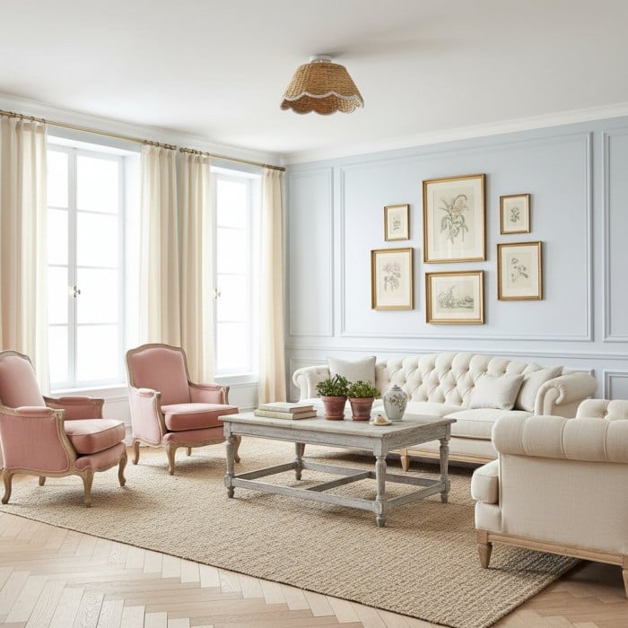 Ruvest Farmhouse Flush Mount Ceiling Light - Scallop Rattan for Warm Interiors HL2274