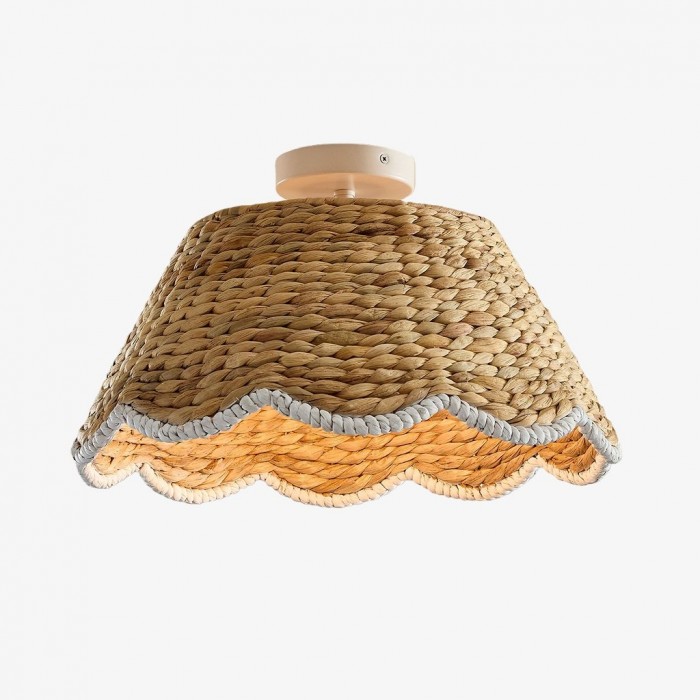 Ruvest Farmhouse plafondlamp met vlakke montage - Gegolfd rotan voor warme interieurs HL2274