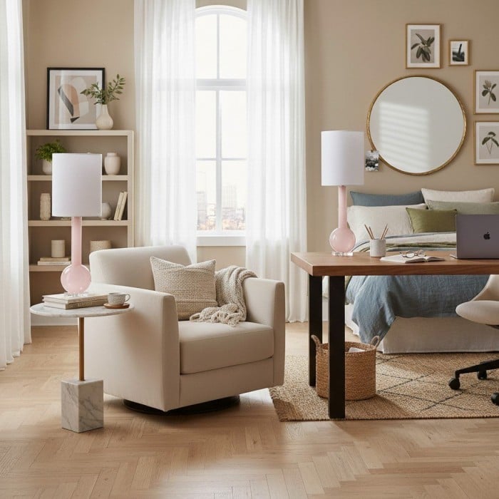 Savara Minimalist Table Lamp - Clean Glass Form with Fabric Shade for Bedrooms HL1900