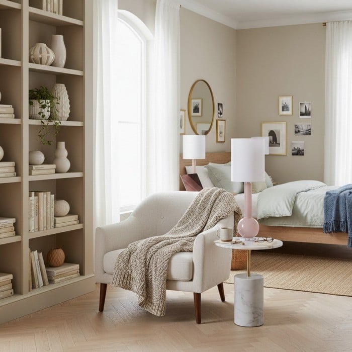 Savara Minimalist Table Lamp - Clean Glass Form with Fabric Shade for Bedrooms HL1900