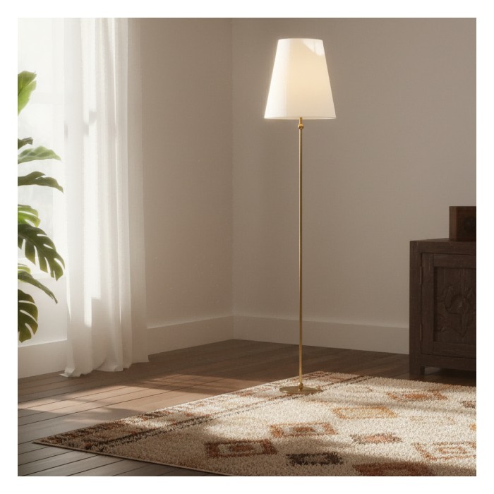 Serena Vintage Stehlampe aus Messing – Eisengestell mit Leinen-Trommelschirm für Wohnzimmer und Leseecken HL1978