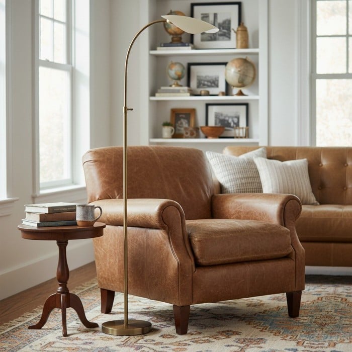 Lámpara de pie artística Shella: elegante diseño arqueado para dormitorio o sala de estar HL1883