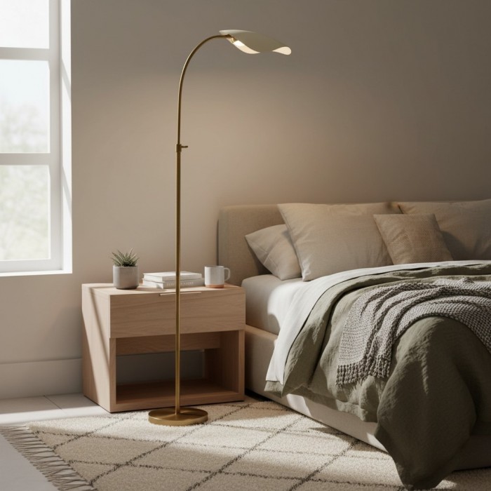 Lámpara de pie artística Shella: elegante diseño arqueado para dormitorio o sala de estar HL1883