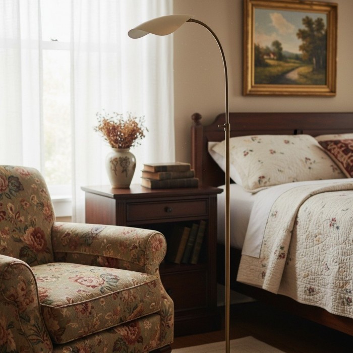 Lámpara de pie artística Shella: elegante diseño arqueado para dormitorio o sala de estar HL1883