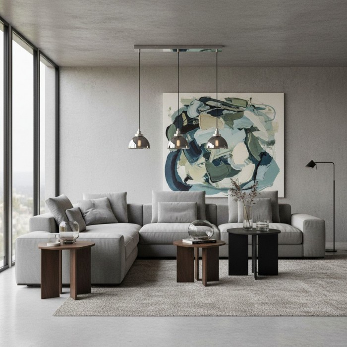 Shimmera 3-flammige lineare Pendelleuchte – Spiegelglasschirme mit moderner Nickeloberfläche für Esszimmer HL2074