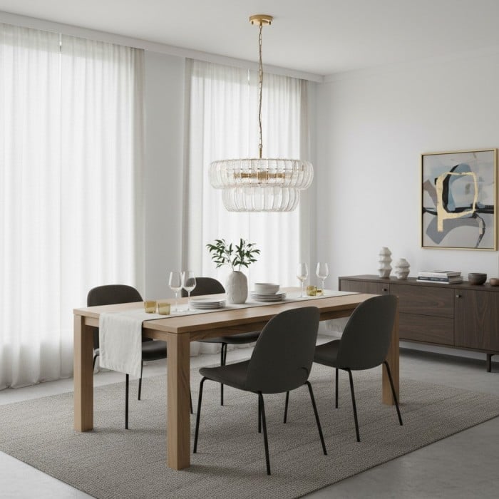 Solara hanglamp met 6 lampen in meerdere lagen - Cascaderend gebogen glas en metalen frame voor eetkamer en hal HL2102