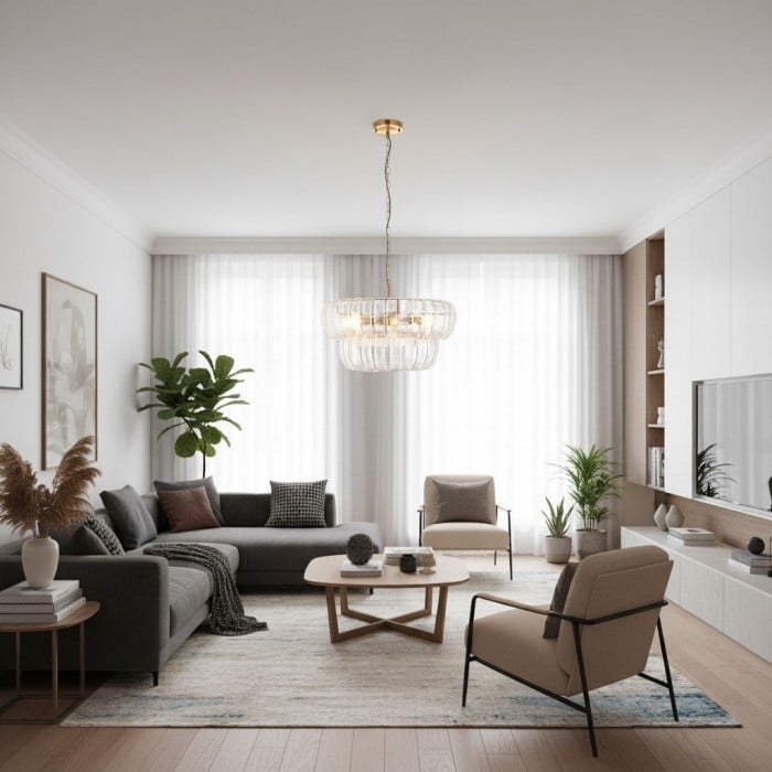 Solara hanglamp met 6 lampen in meerdere lagen - Cascaderend gebogen glas en metalen frame voor eetkamer en hal HL2102