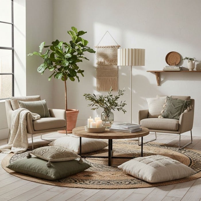 Lámpara de pie Velura Stand - Pantalla de lino beige y base de metal HL2272