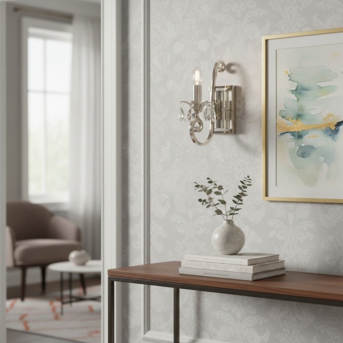 Applique da parete Talonis Crystal Accent - Braccio cromato curvo per soggiorno e corridoio HL2180