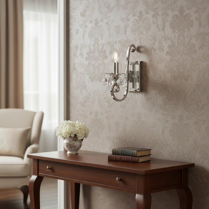 Applique da parete Talonis Crystal Accent - Braccio cromato curvo per soggiorno e corridoio HL2180