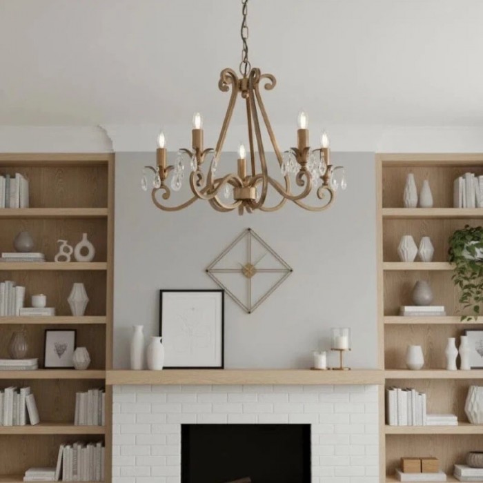 Kryształowy żyrandol Talonis – tradycyjny styl świecy, mosiądz i nikiel, do salonu i jadalni HL2157