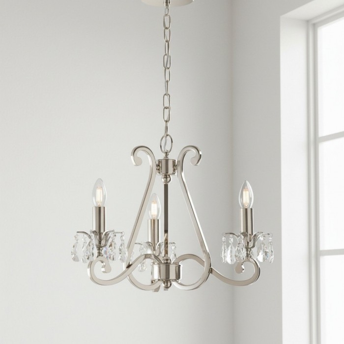 Kryształowy żyrandol Talonis – tradycyjny styl świecy, mosiądz i nikiel, do salonu i jadalni HL2157