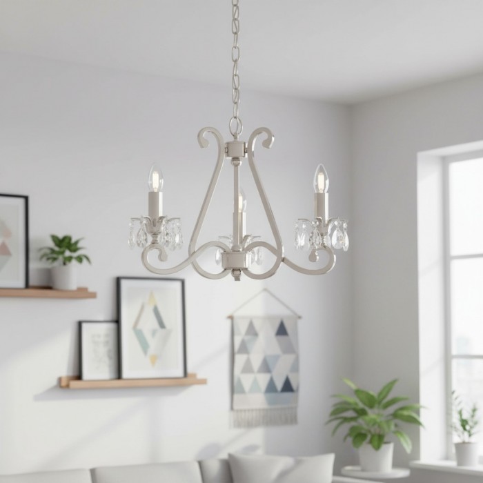 Kryształowy żyrandol Talonis – tradycyjny styl świecy, mosiądz i nikiel, do salonu i jadalni HL2157