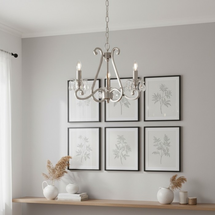 Kryształowy żyrandol Talonis – tradycyjny styl świecy, mosiądz i nikiel, do salonu i jadalni HL2157