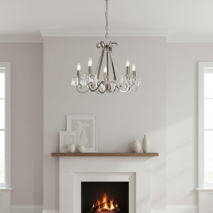 Kryształowy żyrandol Talonis – tradycyjny styl świecy, mosiądz i nikiel, do salonu i jadalni HL2157