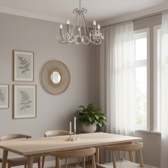 Kryształowy żyrandol Talonis – tradycyjny styl świecy, mosiądz i nikiel, do salonu i jadalni HL2157